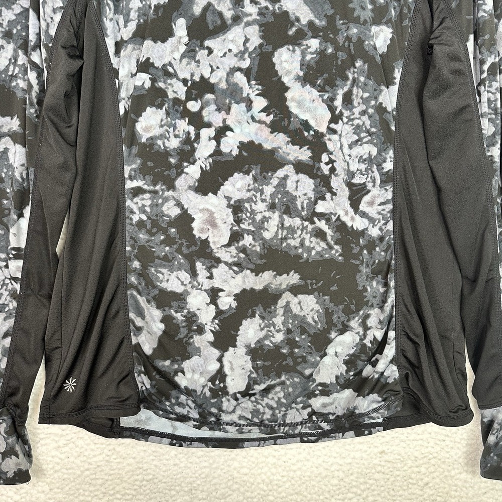 Athleta Camo Long Sleeve Workout Top XL Gray Black Thumbholes Athletic Running - Picture 3 of 11